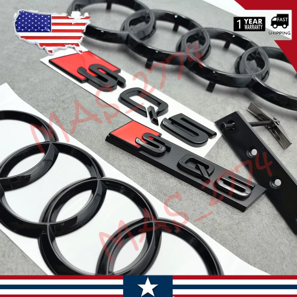 4 piezas negro SQ5 285 mm anillo delantero 203 mm anillo trasero rejilla emblema maletero trasero insignia Foto 2 de 4