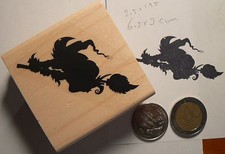 P60 Witch flying with Broom silhouette rubber stamp
