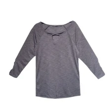⭐Harmony Sz S Basic Women Active top Grey textured 3/4 sleeve Criss Cross NEW⭐