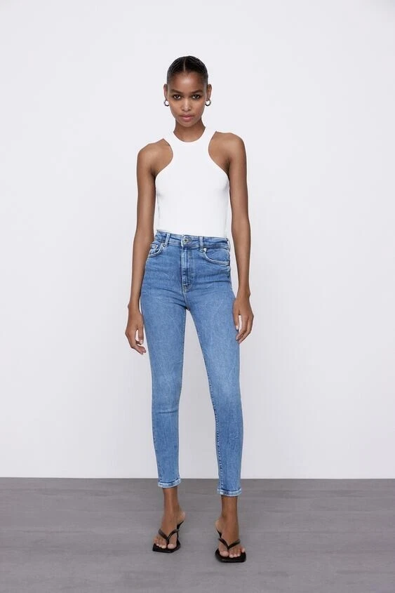 NWT Zara PREMIUM THE 80S SKINNY JEANS Size 34 US 2 Morning Blue 4130 048