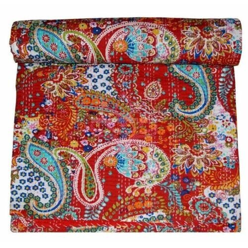 Indian Handmade Cotton Kantha Quilt Queen Twin Bedspread Bedding Throw Decor - Picture 1 of 4