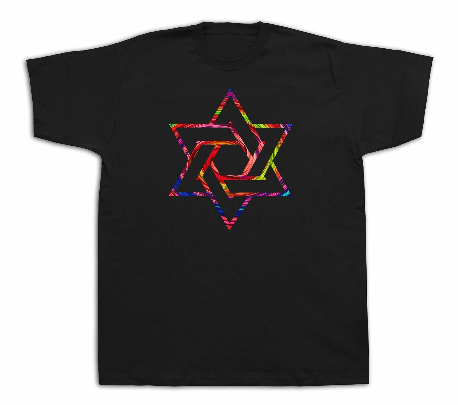 New Mens cotton T-shirt print Colorful star of David fire kabbalah Jews design