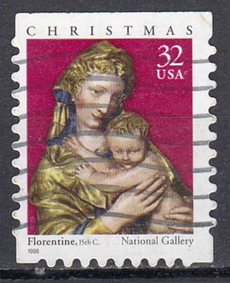 USA gestempelt Weihnachten Kunst Gemälde Florentine oben ungezähnt 1998 / 14444