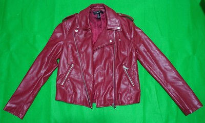 Women's Forever 21 Red Faux Leather Biker Moto Motorcycle Jacket S