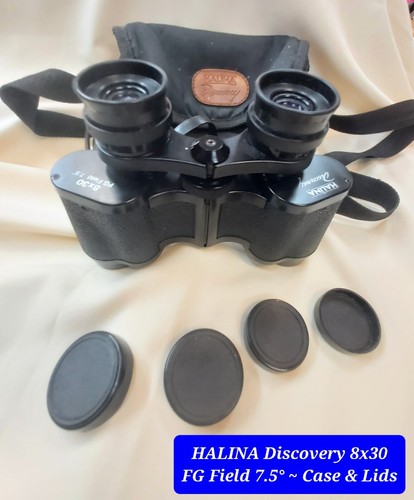 HALINA Discovery 8x30 Binoculars+ Lids +Soft Case & Straps Wide Angle F=7.5° VGC - Picture 12 of 23