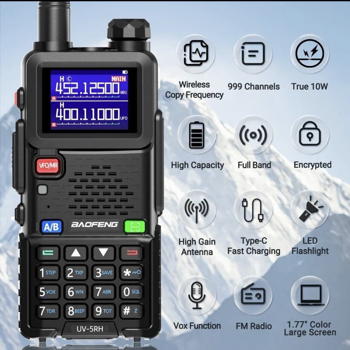 Baofeng UV-5RH 10W Dual Band Walkie Talkie Long Range NOAA