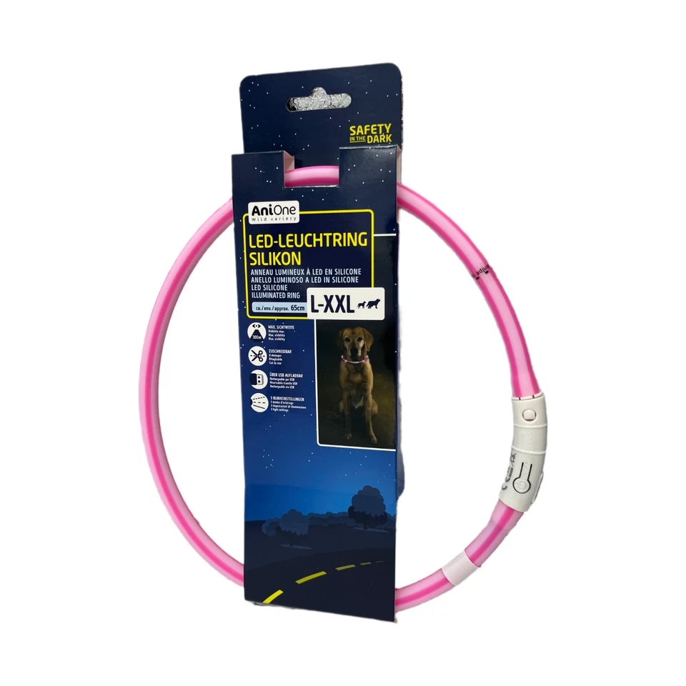 AniOne Leuchtring Silikon zweifarbig rosa L-XXL LED Hundehalsband leuchtend Hund