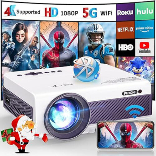 Projector w/WiFi and Bluetooth,Native 1080P Outdoor Projector Support 4K,Portabl