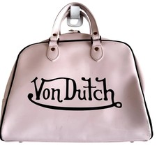 Vintage Von Dutch Leather Bowling Bag Y2k Hand Carry Zip Closure Light Pink 