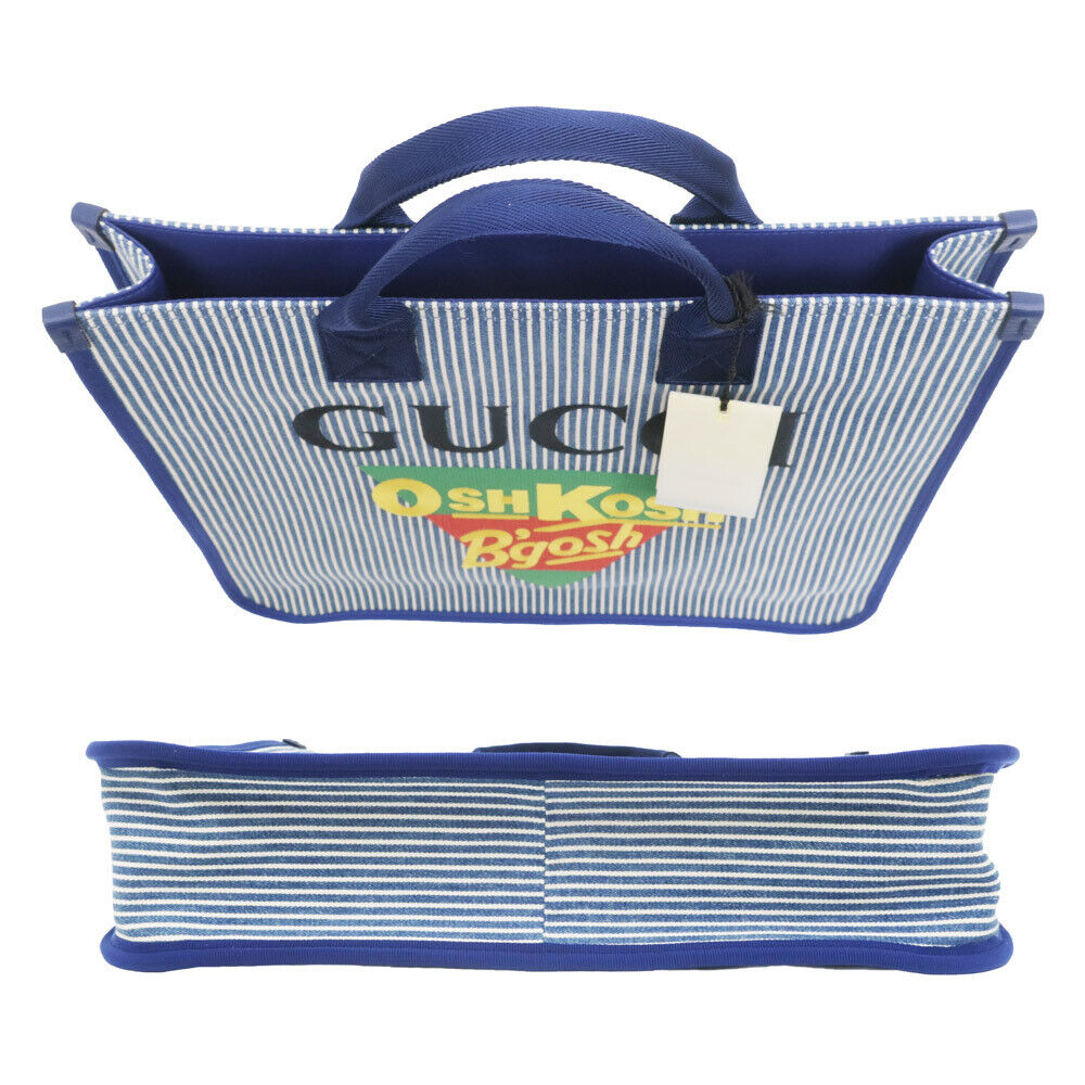 【GUCCI X OSHKOSH】Logo Stripe Square Tote Bag GUCCI Oshkosh Collabo Tote Bag Blue Blue Stripe Children's