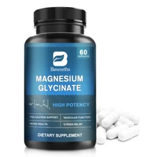 Magnesium Glycinate Capsules High Potency For Sleep, Stress Relief Support Bone