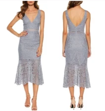 Bardot Womens V Neck Sleeveless Floral Lace Midi Dress Blue Size X Small NWT