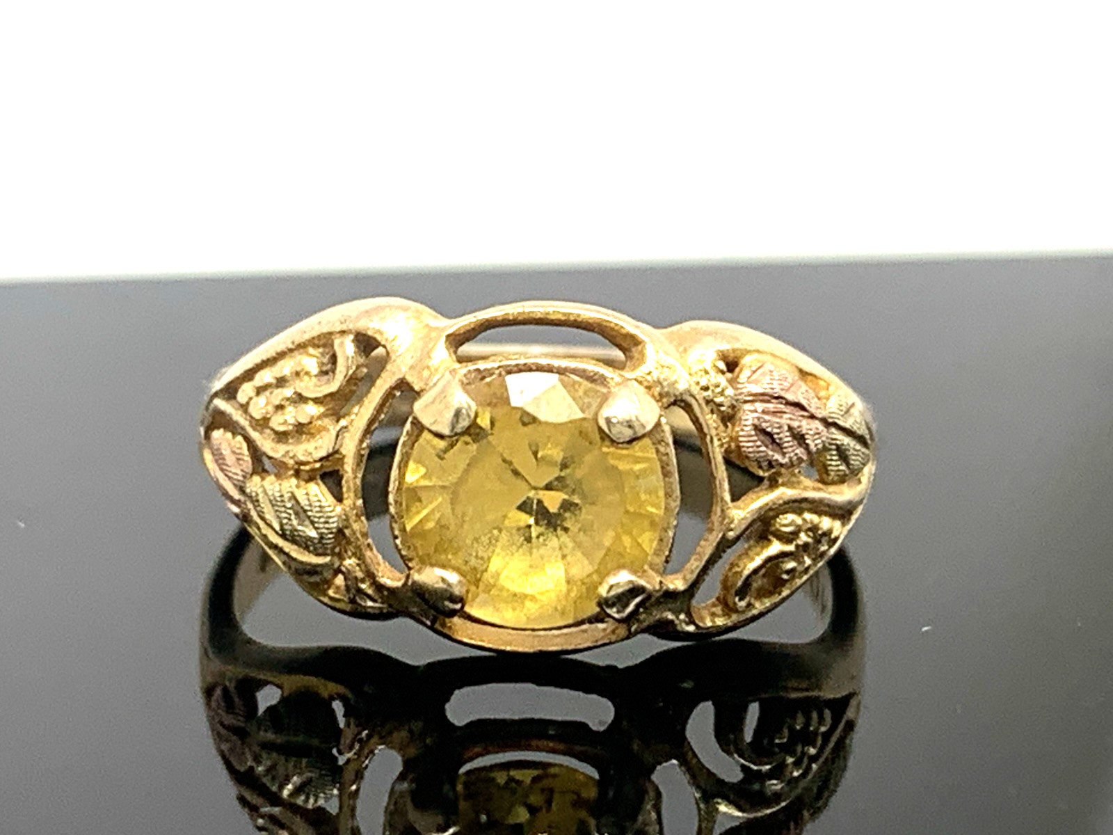 Yellow Gemstone Cocktail Ring 10k Yellow Gold Women's Estate Jewelry Size 7.25
