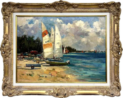 Ramon Orrit (Spain, 1928), Mediterranean Coast, Oil/canvas, 32'' x 40''.