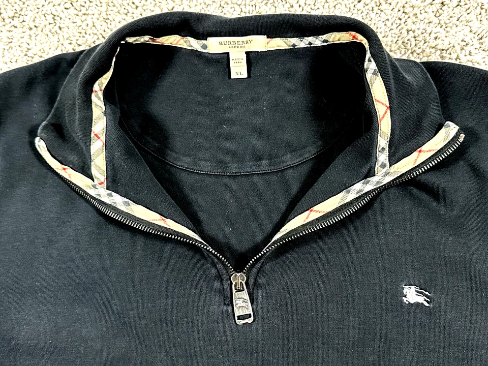 Burberry London Men’s Cotton Quarter Zip Pullover – Size XL – Black - Image 4 of 4