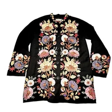 Norm Thompson Size M Embroidered Blazer Vintage Floral Wool Shacket Blazer Coat