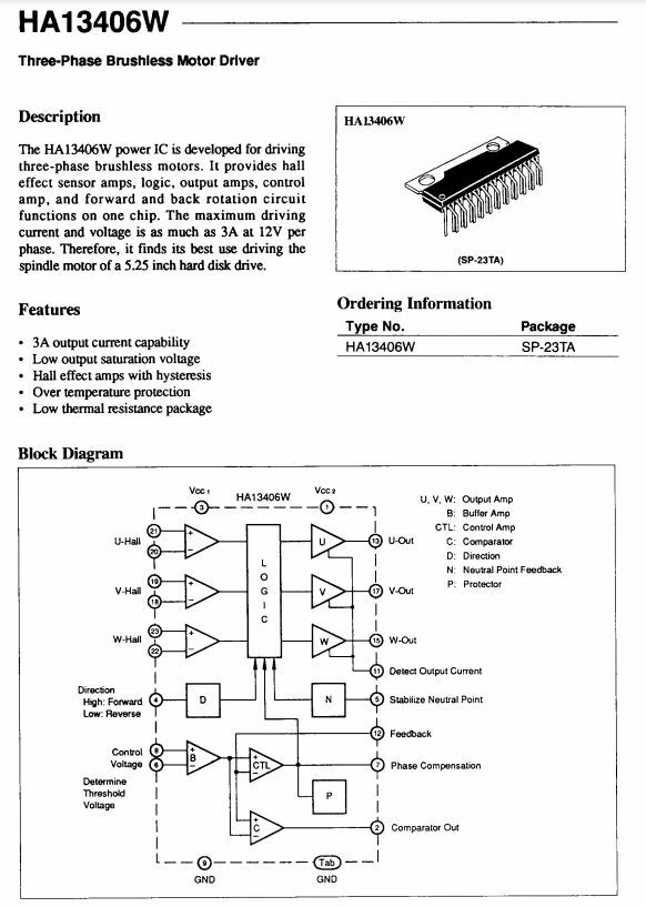 HITACHI - HA13406W - IC. 3 Phase Brushless Motor Driver. 3A @ 12V, New - Image 4 of 4