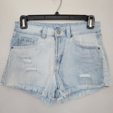 Rewash Denim Jean Shorts Size 3 26 Light Wash Solid Stripes Distressed Raw Hem