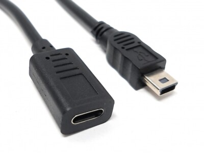 USB 3.1 Kabel 25 cm Typ C Buchse zu Mini B Stecker Adapter in Schwarz	