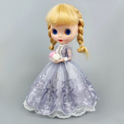 Silver Grey Princess Lace Dress for 12'' Blythe Doll BJD Clothing Toy Accessories