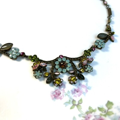 VTG Sorrelli Multicolored Crystal Necklace 15  +3.5  Extender Excellent!