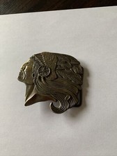 Vintage Native American Indian Chief Head Brass Belt Buckle Marked S N