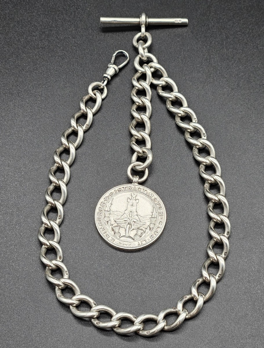 小物 TY 3WAY WATCH CHAIN SILVER Antique Victorian Sterling Silver Pocket Watch Chain w/h Fob UK