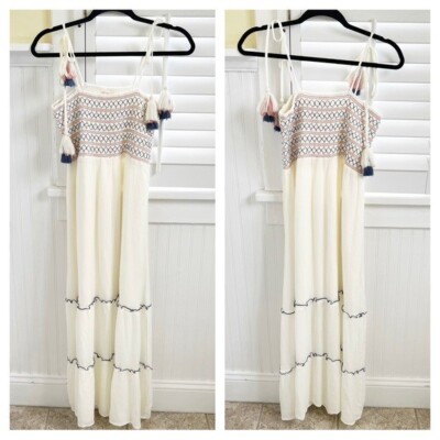 hem and thread maxi dress Hem & Thread Feminine Ruffle Sundress Blue Button Tie Wrap Maxi Dress Medium