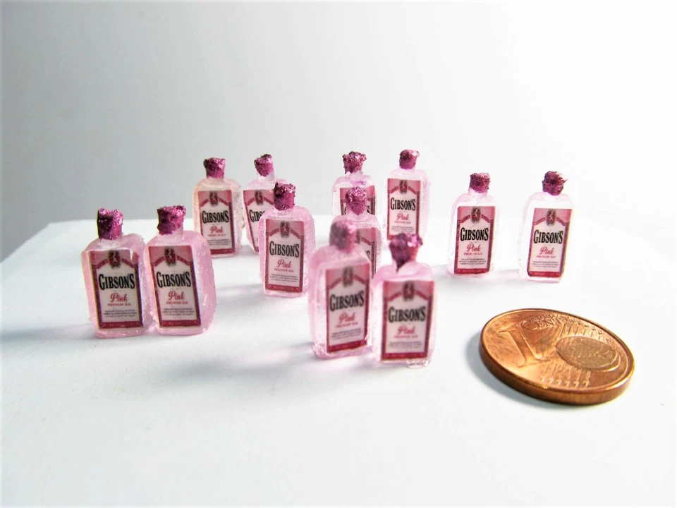 SMILETIGGERS MINIATUREN *~ * 2 x Miniflachmann Pink Gin ,Handarbeit *~*