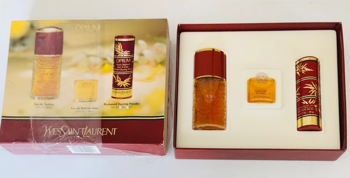 VINTAGE YSL OPIUM EDT 1.0 oz, 0.26 oz & PERFUMED POWDER 0.75