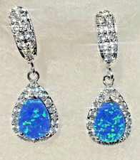 Blue FIRE OPAL Dangle Teardrop Earrings - 925 STERLING SILVER