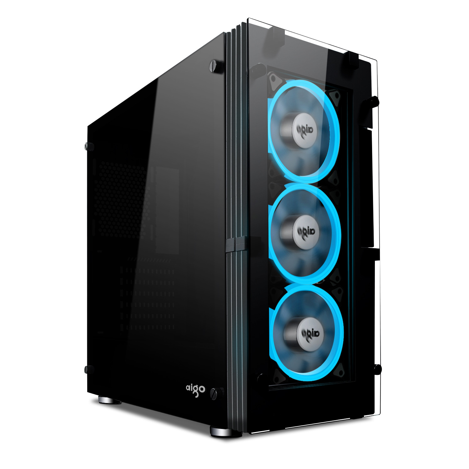 Aigo Atlantis ATX Mid Tower Computer Gaming PC Case With 3 ICE Blue