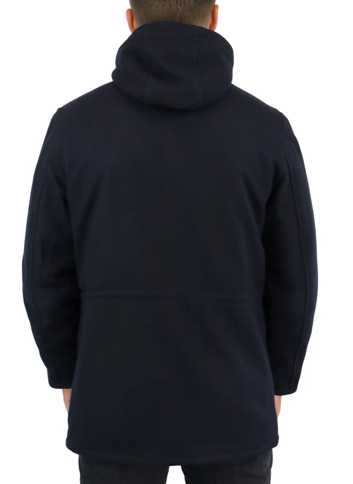 SANDRO Coat Men's MEDIUM Parka Wool Cashmere Blend Hooded Full Zip Navy - Image 2 of 4