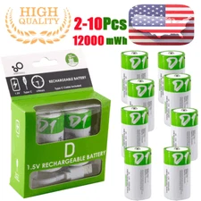 USB 12000mWh Rechargeable D Size Lithium ion Batteries LR20 1.5V with Cable Lot