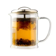 Double Wall Borosilicate Glass Tea pot with Strainer Lid