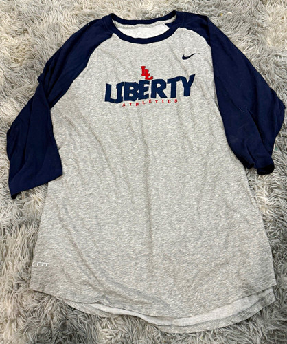 Nike Dri-FIT Men's XL Gray Navy T-Shirt Crew Neck 3/4 Raglan Graphic Logo