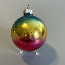 Vintage Christmas Ombre Glass Ornament Made In USA 6.25” Round Ball Holiday