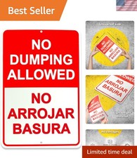 Aluminum No Dumping Sign 8x12 - Easy Mount, Bilingual for Private Property