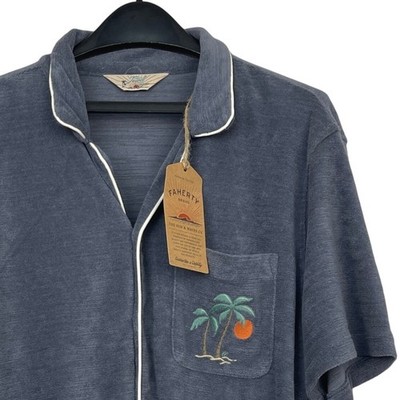 NEW Faherty Mens L Cabana Towel Terry Shirt Eastern Storm Gray Palm Tree $158