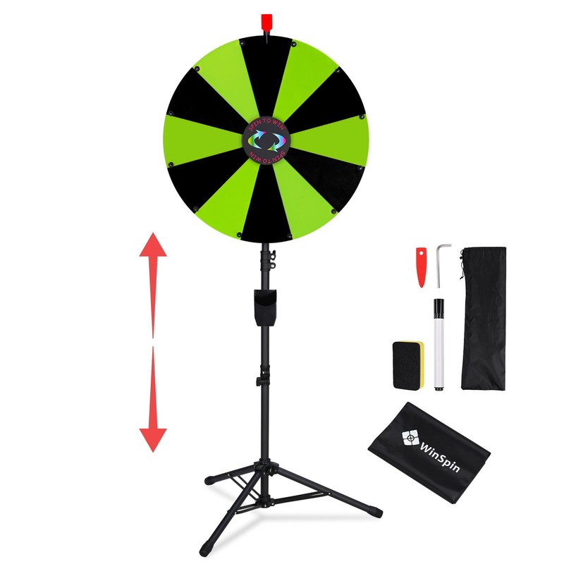 WinSpin 24" Floor Stand Modular Prize Wheel w/ 12 PCS Backup Panels Black Green