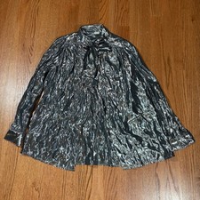 Vintage 70s Metallic Silver Blouse Sz 12