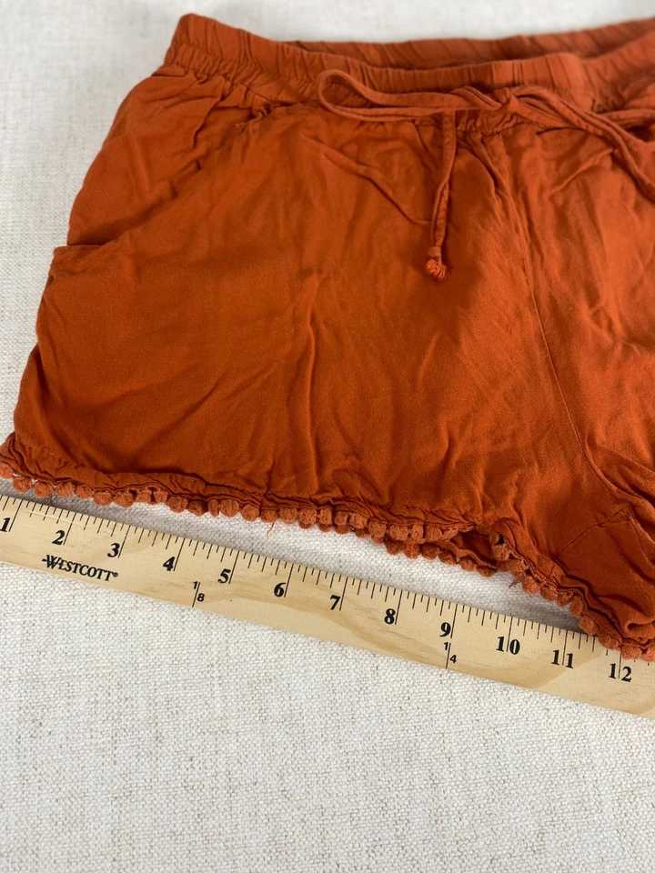 Bebop Lounge Shorts Womens XL Orange Drawstring Pockets Pom Trim Pull On - Image 2 of 4