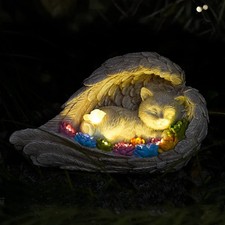 Cat Memorial Stone,Solar Angel Cat Statue Figurine - Pet Memorial Stone for G...