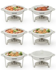 2/4/6 Pack Round Chafing Dish Set 5QT Maifanite Coated Buffet Warmer White