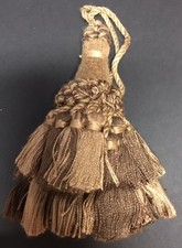 4 1/2" chocolate brown mocha Tied Key Tassel Fabric Trim Lot Of 2