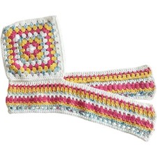 Handmade Kids Crochet Granny Square Hood Scarf Balaclava Pink Yellow Blue White
