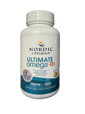 Nordic Naturals Ultimate Omega-D3 Lemon Fish Oil Softgels 1280mg Omega-3 120 Ct