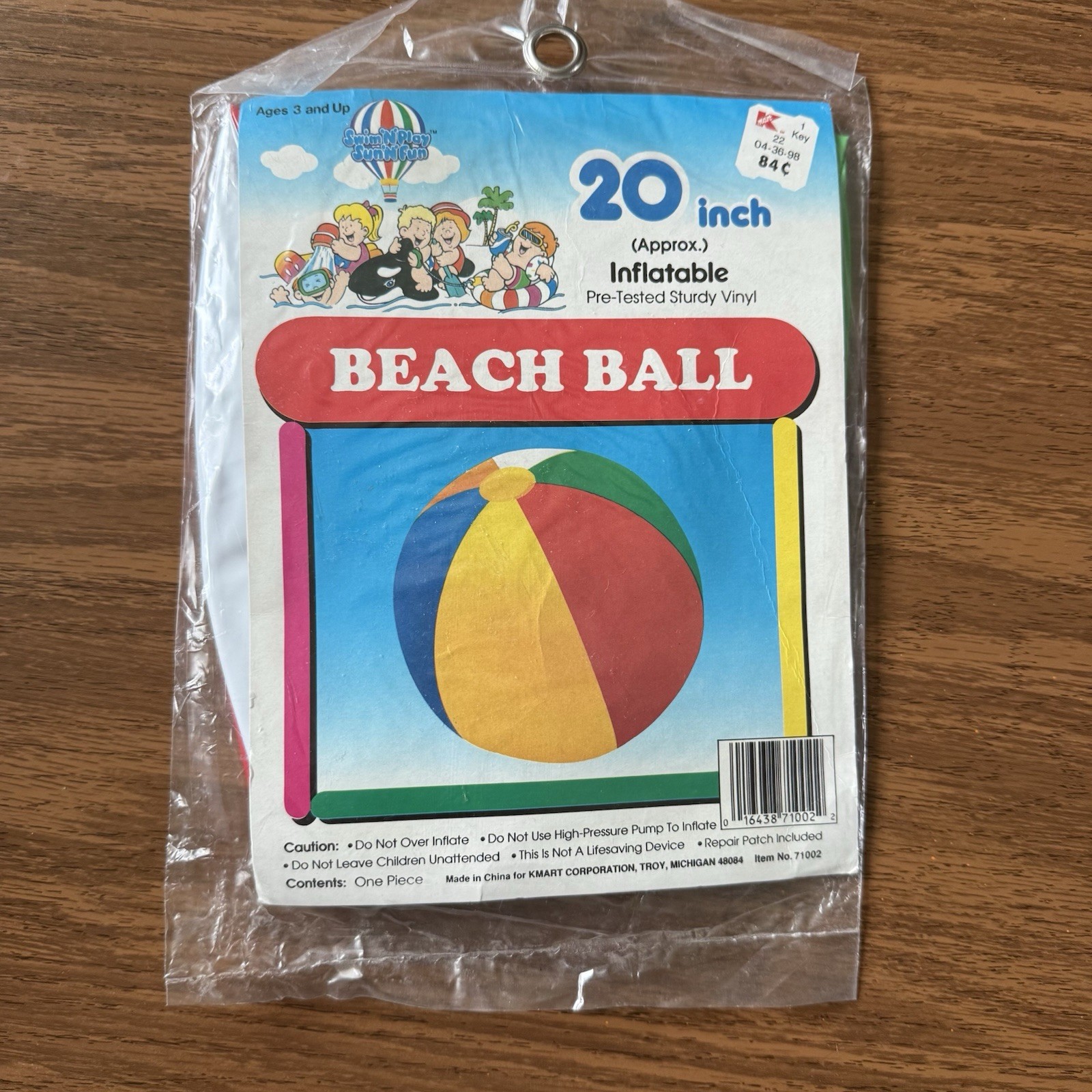 VTG 1998 Swim N Play Sun N Fun Rare Inflatable 20" Inch Beach Ball Vinyl Vintage