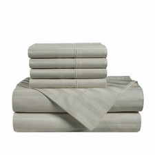 Casa Platino 100 Egyptian Cotton Sheets King Size Set - 6 Pieces - Damask St...