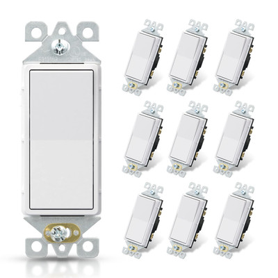 Matte White Single Pole Decorator Light Switch, 15Amp, 120-277V, Decorative Padd